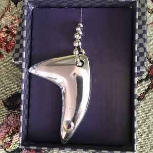 Giftable Boomerang Keychain - silver with rhinestone embellishment